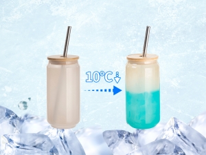 Sublimation Blanks 18oz/550ml Cold Color Change Glass Can with Bamboo Lid
