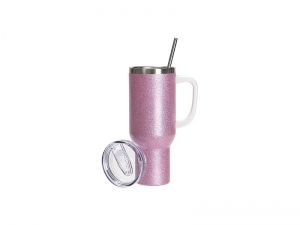 Sublimation Blanks 40oz/1200ml Stainless Steel Glitter Tumbler with Lid &amp; Straw (Pink)