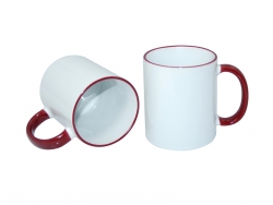 Mug blanc 330 ml avec anse rouge bordeaux Sublimation Transfert Thermique