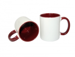 Mug 330 ml avec anse interieur rouge bordeaux Sublimation Transfert Thermique