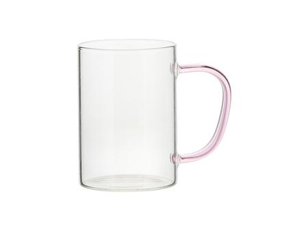 Sublimation 12oz/360ml Glass Mug w/ Pink Handle(Clear)