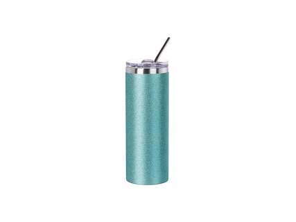 Sublimation 20oz/600ml Glitter Stainless Steel Skinny Tumbler with Straw &amp; Lid (Light Blue)