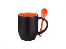 Mug magique avec cuillère pour sublimation – noir mat avec intérieur orange