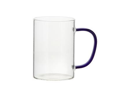Sublimation 12oz/360ml Glass Mug w/ Dark Blue Handle(Clear)