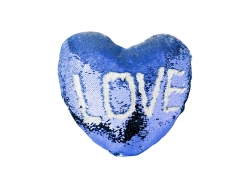 Funda Cojín Lentejuelas Forma Corazón (Azul Oscuro con Blanco, 39*44cm)
