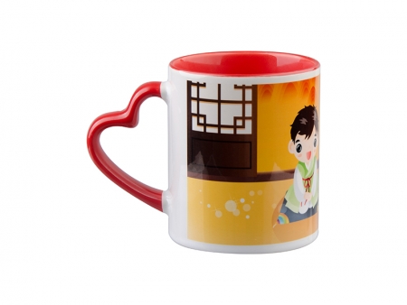 Sublimation 11oz Inner Rim Color Mug with Heart Handle