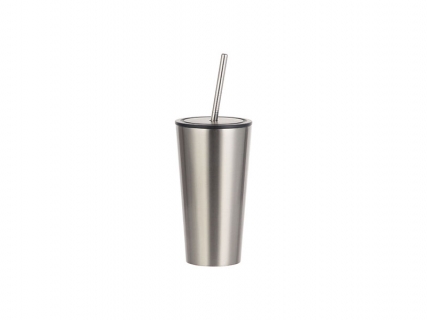 Sublimation 16oz/480ml Stainless Steel Tumbler w/ Straw (Silver)