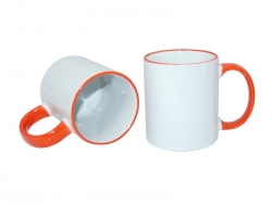 Mug blanc 330 ml avec anse orange Sublimation Transfert Thermique