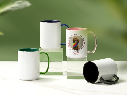 Sublimation Blanks 15oz White Mug (Clear Glass Handle)