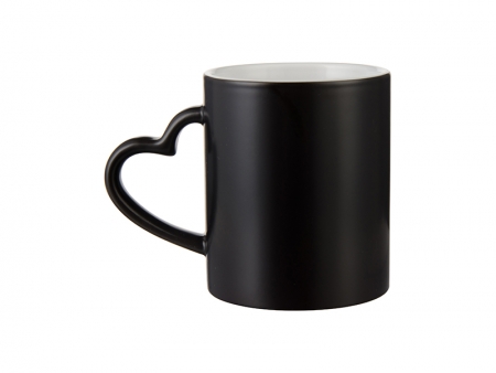 Sublimation 11oz Full Color Change Mug with Heart Handle (Semi Glossy, Black)