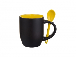 Mug magique avec cuillère pour sublimation – noir mat avec intérieur jaune
