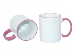 Mug blanc 330 ml avec anse rose Sublimation Transfert Thermique