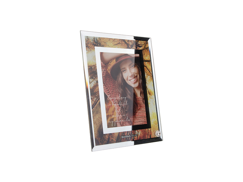 7.8 x 7.8 Sublimation Blank Mirror Edge Glass Photo Frame with Clock, Set of 20