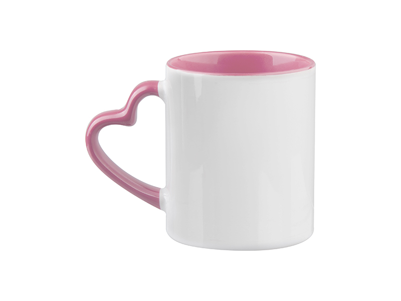 Sublimation 11oz Inner Rim Color Mug with Heart Handle (Pink) BestSub Sublimation Blanks