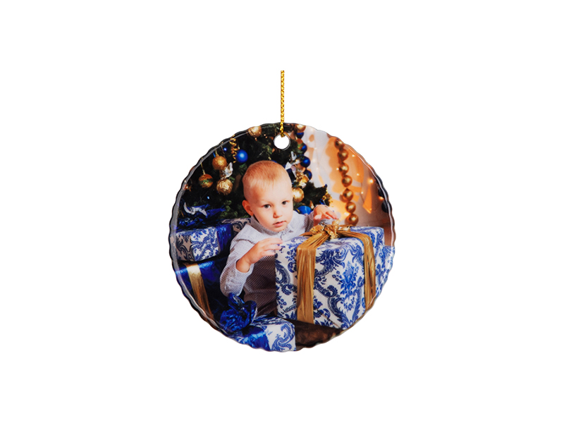 Sublimation Ceramic Ornaments Round 3 with gold string hanger.