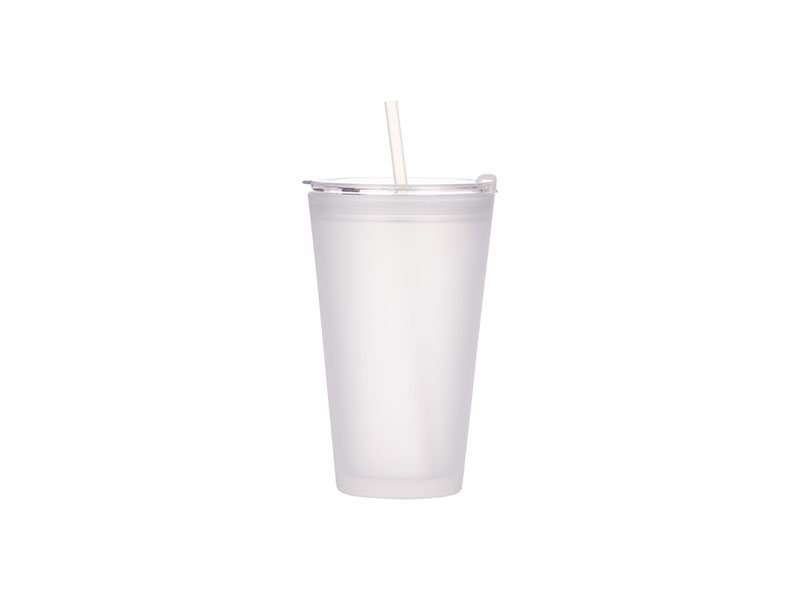 15oz Clear/Frosted Sublimation Glass Tumbler with Handle & Bamboo