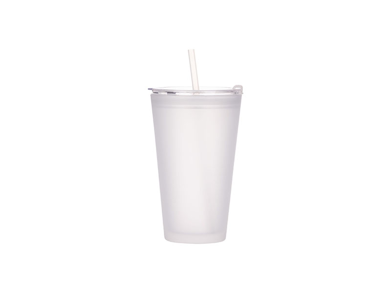 14 oz. Sublimation Glass Cup with Acrylic Cover and Straw