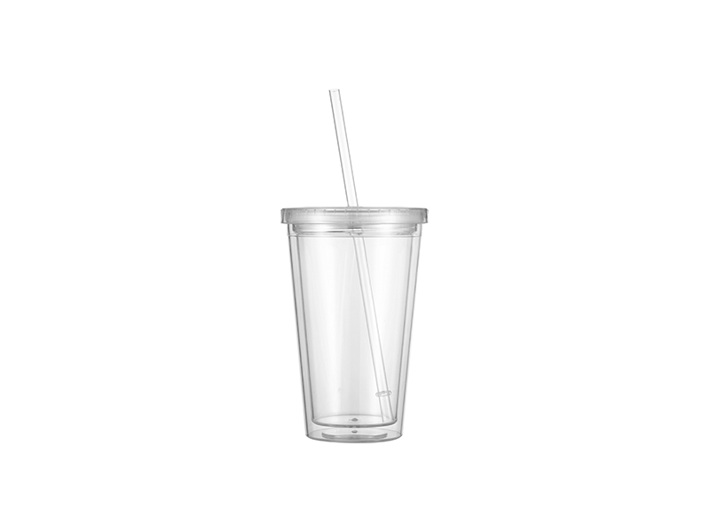 4 Blank Plastic Cups Tumbler with Lids and Straw, 16 Oz  Transparent/Translucent