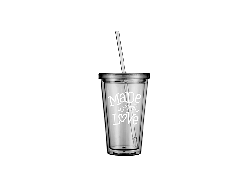 16oz/473ml Double Wall Clear Plastic Tumbler with Straw & Lid (Clear) -  BestSub - Sublimation Blanks,Sublimation Mugs,Heat Press,LaserBox,Engraving  Blanks,UV&DTF Printing