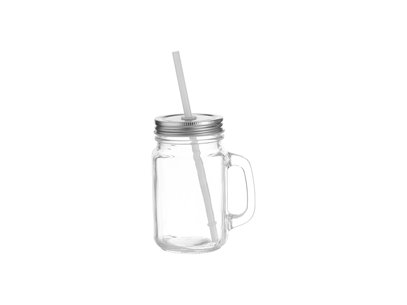 Sublimation Clear Glass Mason Jar Cup with Handle Metal Lids & Straws  48pcs12oz