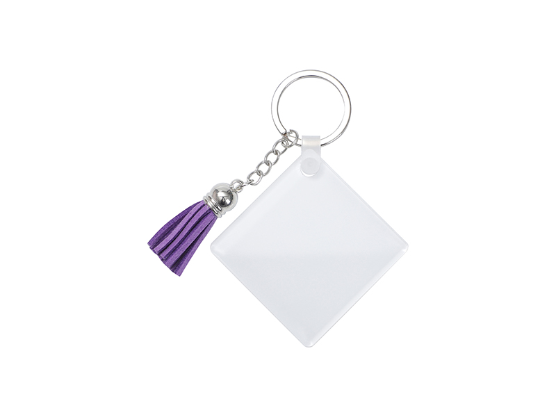 Sublimation Blanks Acrylic Keyring W/ Purple Tassel (Square, 5*5