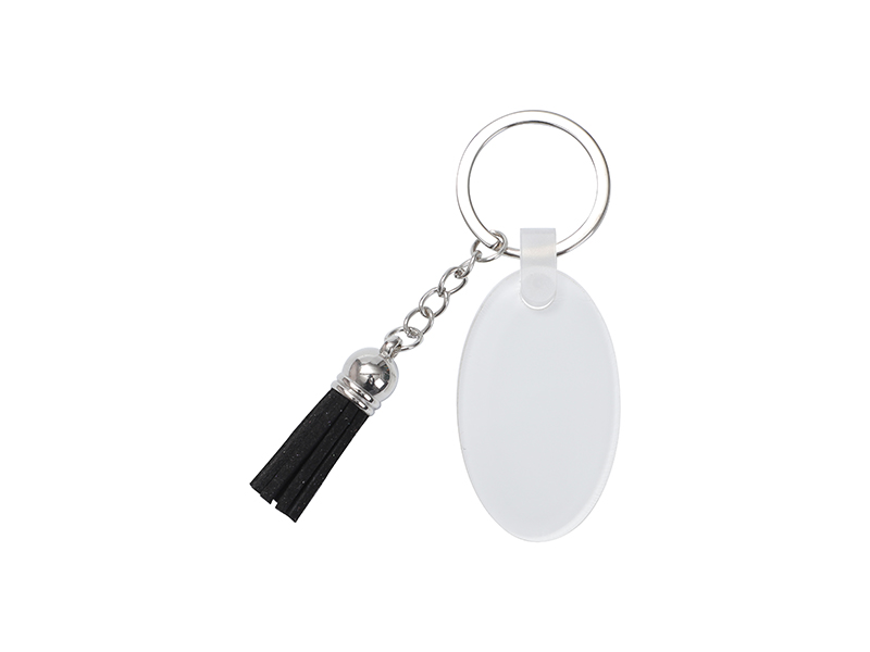 Conde Sublimation Blank Aluminum Keychain - Black - Rectangle W- Long Tassel - TAS27
