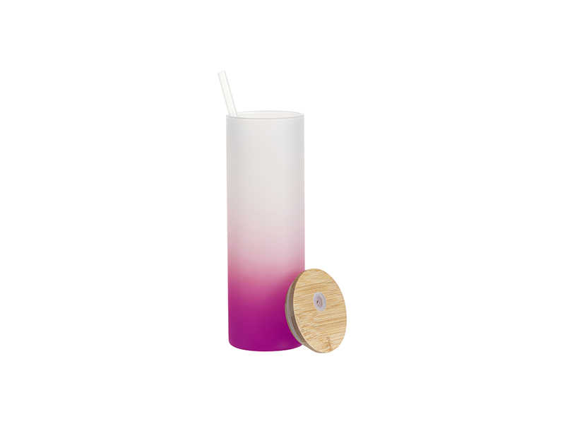 Un vaso esmerilado de 400 ml con pajita y tapa de bambú para sublimación -  degradado morado Violeta, TAZAS Y CERAMICAS \ GAFAS Y GAFAS DE TIRO