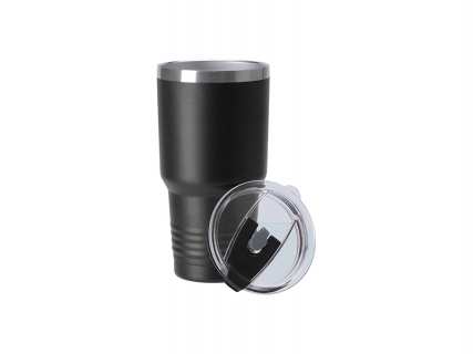 30oz/900ml Engraving Blanks Powder Coated Stainless Steel Tumbler w/ Ringneck Grip (Black)