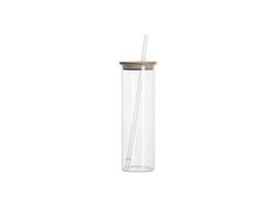 Vaso Cristal Escarchado 20oz/600ml con pajita y tapa de bambú con pajita y tapa de bambú (Transparente)