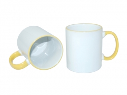 Mug blanc 330 ml avec anse jaune Sublimation Transfert Thermique