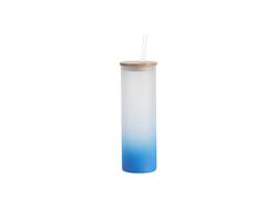 Vaso Cristal Escarchado 20oz/600ml con pajita y tapa de bambú (Escarchado, Degradado Azul Celeste)