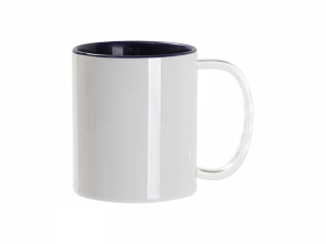 Sublimation Blanks 11oz Two-Tone Color Mug - Dark Blue (Clear Glass Handle)