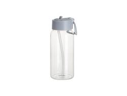 Garrafa Desportiva Vidro Transparente 25oz/750ml Sublimação com Canudo e Tampa Cinza