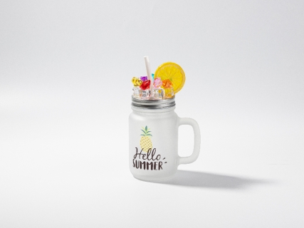 12oz/350ml Sublimation Blanks Frosted Glass Mason Jar with Fake Ice &amp; Fruit Topper Lid (Clear, Lemon)