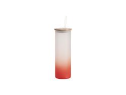 Vaso Cristal Escarchado 20oz/600ml con pajita y tapa de bambú (Escarchado, Degradado Rojo)