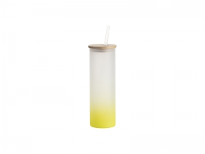 Sublimation Blanks 20oz/600ml Glass Skinny Tumbler w/Straw &amp; Bamboo Lid(Frosted, Gradient Lemon Yellow)