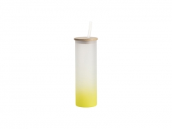 Sublimation Blanks 20oz/600ml Glass Skinny Tumbler w/Straw &amp; Bamboo Lid(Frosted, Gradient Lemon Yellow)