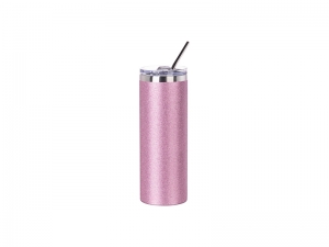 Sublimation 20oz/600ml Glitter Stainless Steel Skinny T Tumbler with Straw &amp; Lid (Pink)