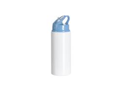 Botella Aluminio Blanca 20oz/600ml con Tapa azul celeste y pajita