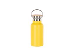 350ml/12oz Portable Bamboo Lid Powder Coated Stainless Steel Bottle (Yellow)