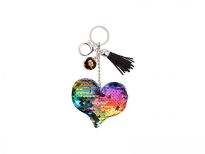 Sublimation Sequin Keychain w/ Tassel and Insert (Mixed-Color Heart)