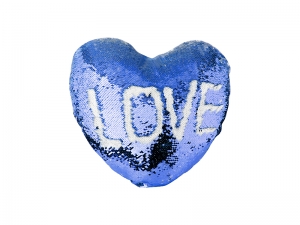 Sublimation Heart Shaped Sequin Pillow Cover (Dark Blue w/ White, 39*44cm)
