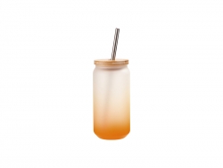 18oz/550ml Sublimation Blanks Glass Can Tumbler Gradient Orange with Bamboo Lid