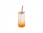 18oz/550ml Sublimation Blanks Glass Can Tumbler Gradient Orange with Bamboo Lid