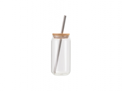 Sublimation Blanks 18oz/550ml Clear Can Glass Mug with bamboo lid &amp; metal straw