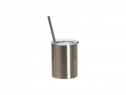 Sublimation Blanks 13oz/400ml Stainless Steel Coffee Cup with Clear Flat Lid (Silver)