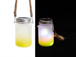 15oz/450ml Sublimation Blanks Mason Jar w/ Lantern Lid and Hemp Rope Handle (Frosted, Gradient Lemon Yellow)