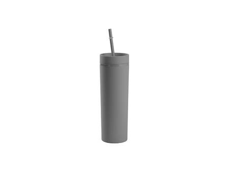 Vaso Plástico Doble Capa 16oz/473ml con Tapa y Pajita (Gris Claro, Pintado) 