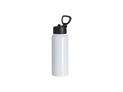 30oz/900ml Stainless Steel Water Bottle w/ Wide Mouth Straw &amp; Portable Lid (White)