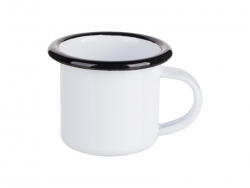 Taza Esmaltada Blanca 3oz/100ml  (Borde Negro) Cantidad Mínima:5000uds